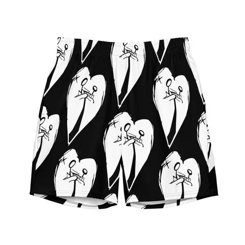 Black and white all-over heart print swim shorts