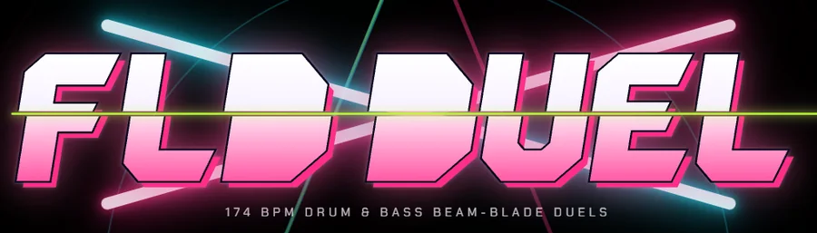FLD Duel logo with crossed beam blades, 174 BPM drum and bass beam-blade duels